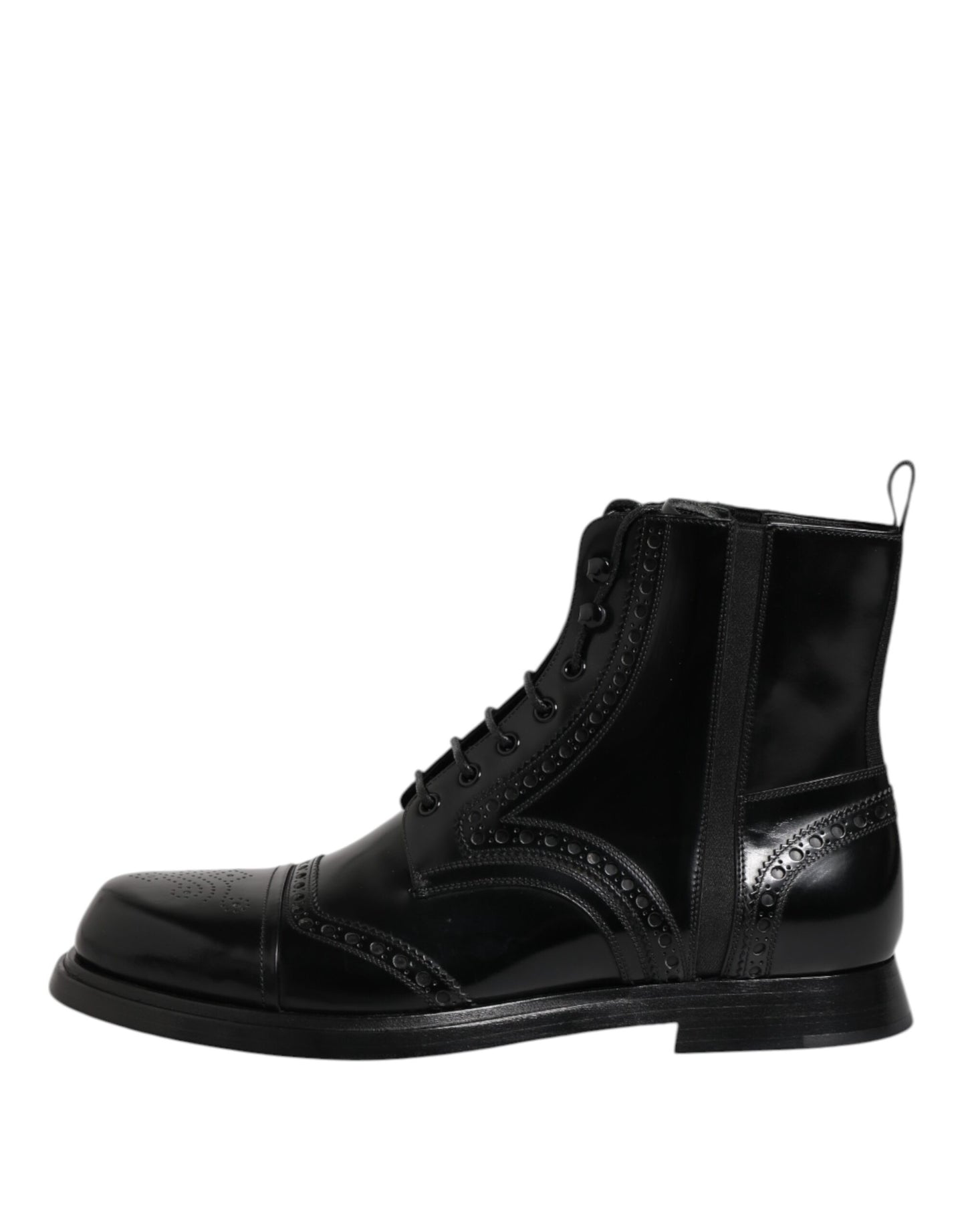 Dolce &amp; Gabbana – Schwarze, wadenhohe Schnürstiefel aus Leder