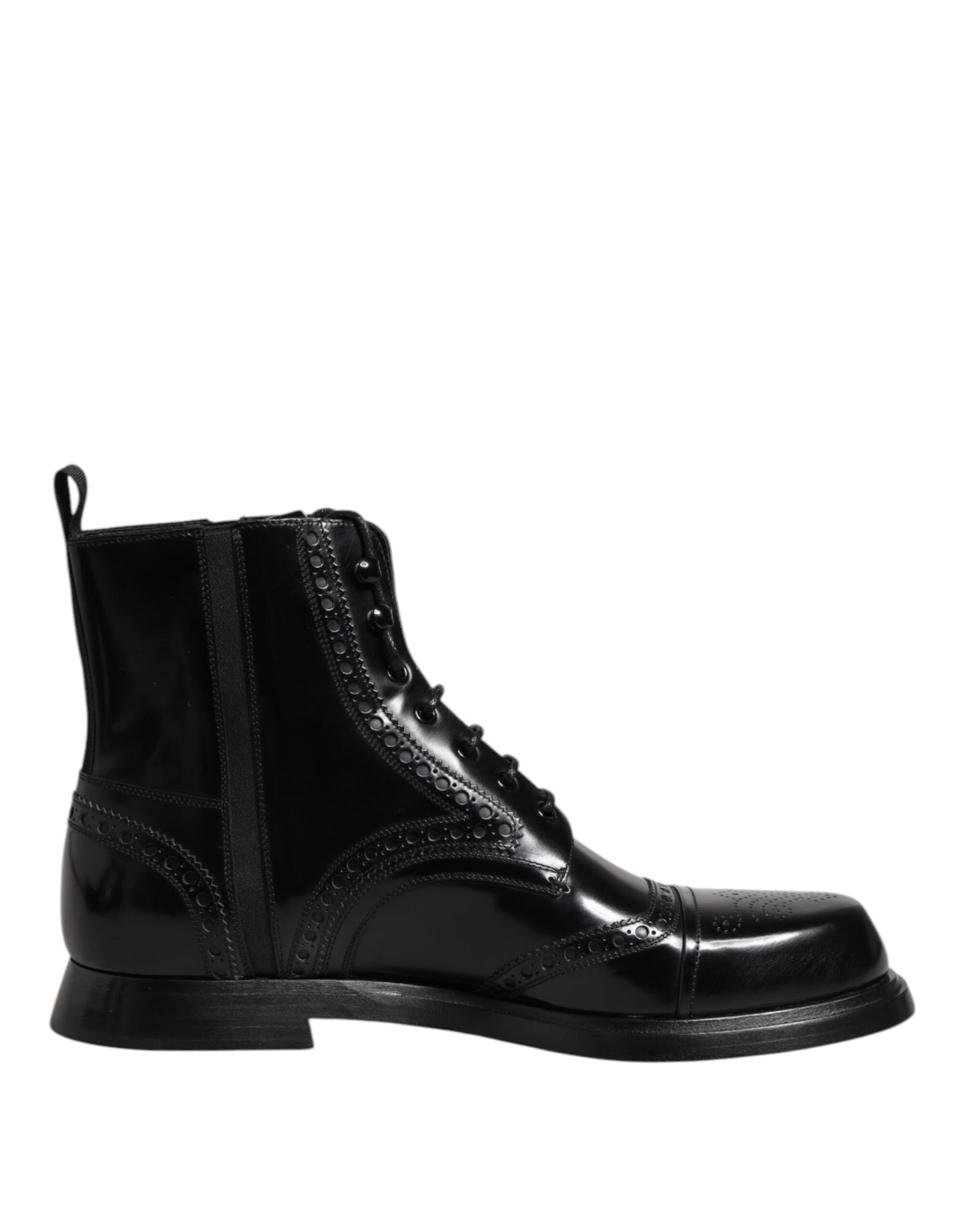 Dolce &amp; Gabbana – Schwarze, wadenhohe Schnürstiefel aus Leder