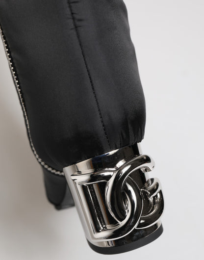 Dolce &amp; Gabbana – Schwarze, gepolsterte Stiefel mit Logo-Absatz und mittelhohem Schaft
