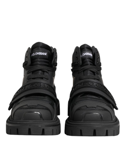 Dolce & Gabbana Black Leather Trekking Sneakers Boots Shoes