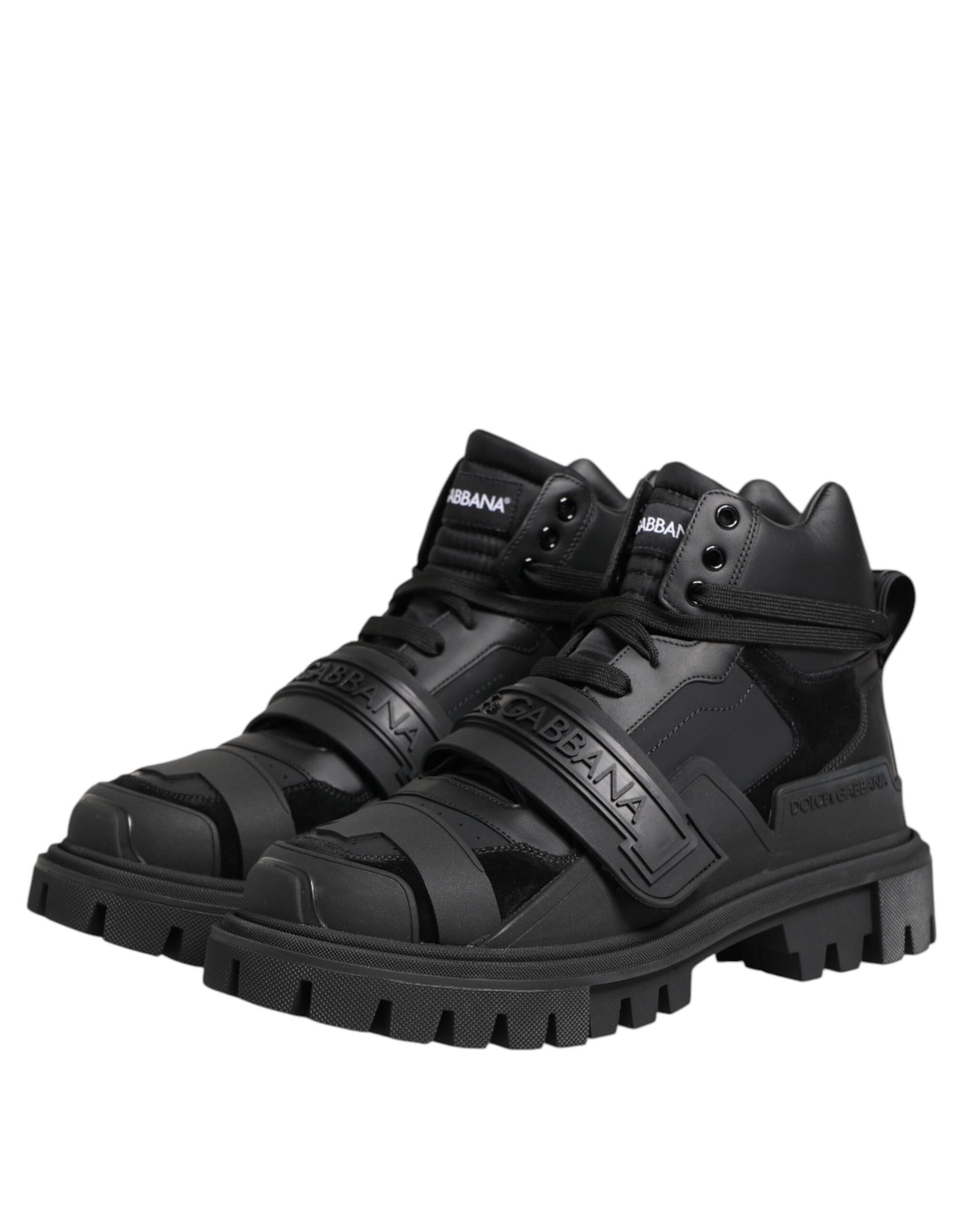 Dolce & Gabbana Black Leather Trekking Sneakers Boots Shoes