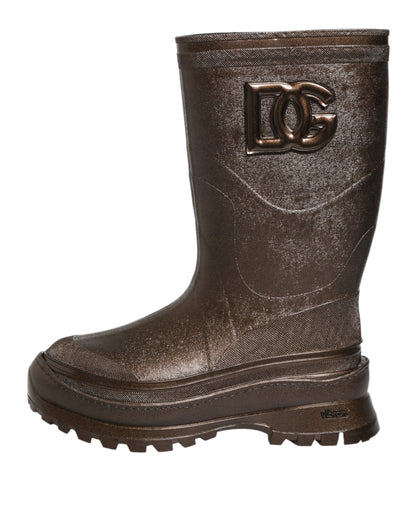 Dolce &amp; Gabbana Metallic Braune Gummistiefel zum Hineinschlüpfen