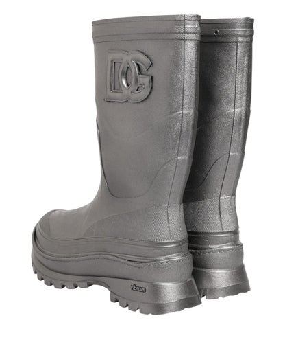 Dolce &amp; Gabbana Metallic Silber Pull On Regenstiefel Schuhe
