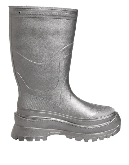 Dolce &amp; Gabbana Metallic Silber Pull On Regenstiefel Schuhe