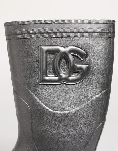 Dolce &amp; Gabbana Metallic Silber Pull On Regenstiefel Schuhe