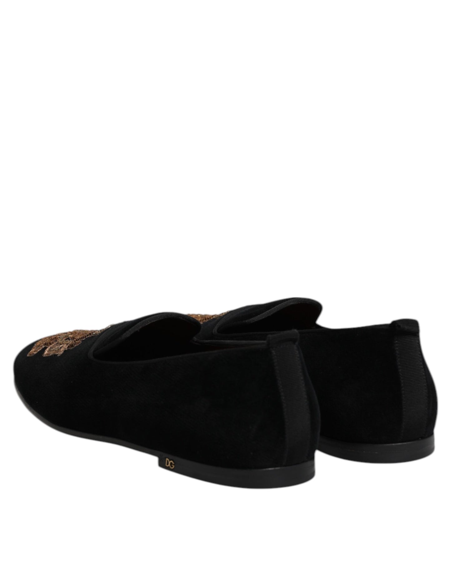 Dolce &amp; Gabbana Herren-Loafer aus schwarzem Samt mit goldener Krone