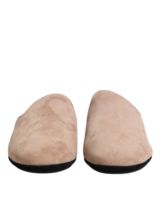 Dolce & Gabbana Beige Suede Leather Slides Flat Slipper Shoes