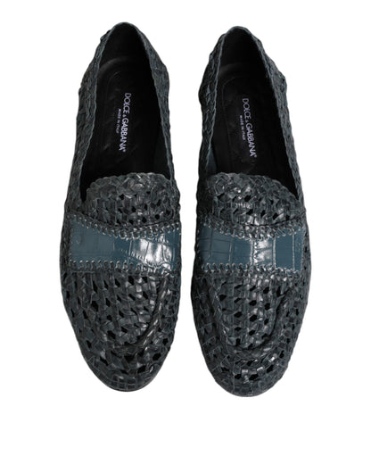 Dolce &amp; Gabbana – Blaue Slipper-Schuhe aus gewebtem Bast