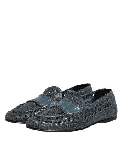 Dolce &amp; Gabbana – Blaue Slipper-Schuhe aus gewebtem Bast