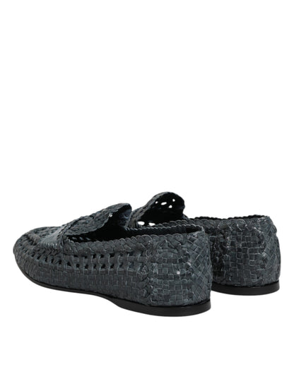 Dolce &amp; Gabbana – Blaue Slipper-Schuhe aus gewebtem Bast