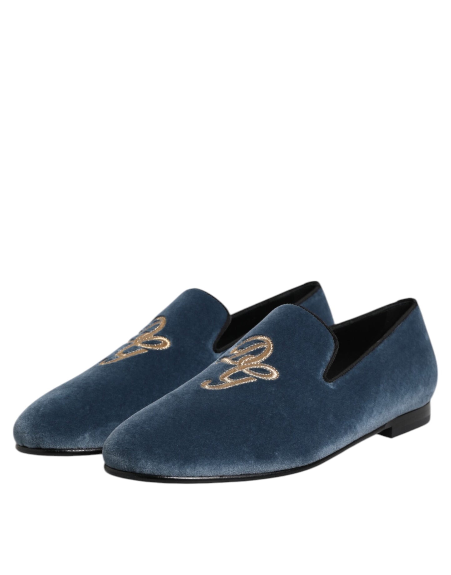 Dolce &amp; Gabbana – Blaue Loafer aus Samt mit DG-Logo, formelle Schuhe