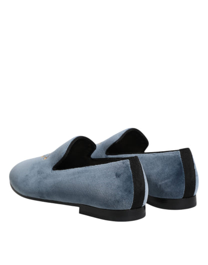 Dolce &amp; Gabbana – Blaue Loafer aus Samt mit DG-Logo, formelle Schuhe