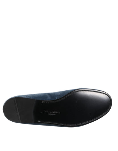 Dolce &amp; Gabbana – Blaue Loafer aus Samt mit DG-Logo, formelle Schuhe