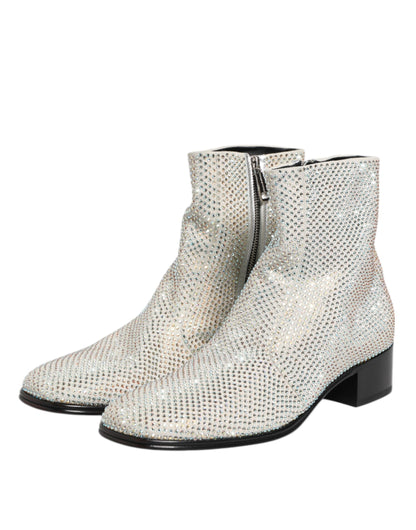 Dolce &amp; Gabbana Weiß Strass DG Logo Heels Ankle Boots Schuhe