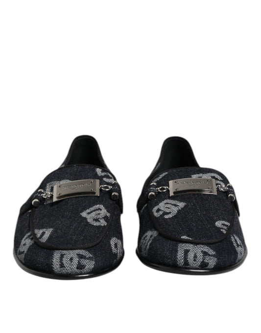 Dolce &amp; Gabbana – Blaue Baumwoll-Loafer mit Logo, formelle Abendschuhe