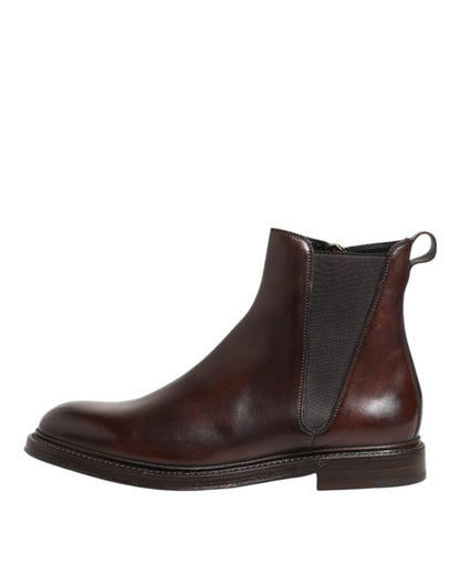 حذاء تشيلسي بني من الجلد من دولتشي آند غابانا بارتفاع متوسط