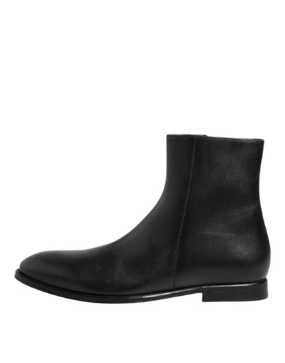 Dolce & Gabbana Black Leather Mid Calf Men Boots Shoes