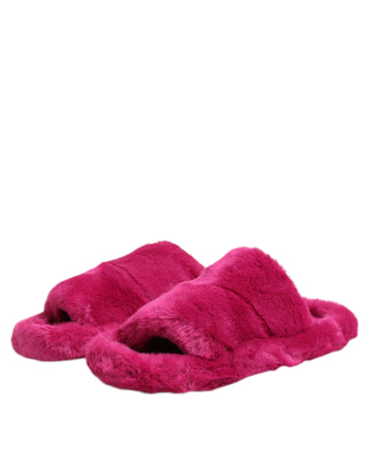 Dolce &amp; Gabbana Pink Acryl Kunstfell Herren Flats Sandalen Schuhe