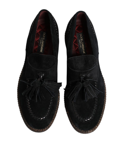 Dolce &amp; Gabbana – Loafer aus schwarzem Wildleder mit Quastenverzierung