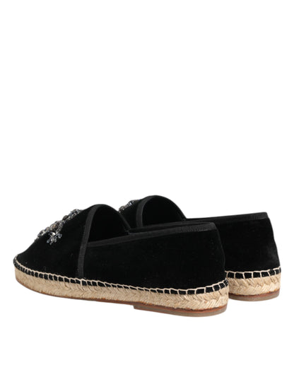 Dolce &amp; Gabbana – Schwarze Espadrilles mit Kreuz und Kristallen zum Hineinschlüpfen