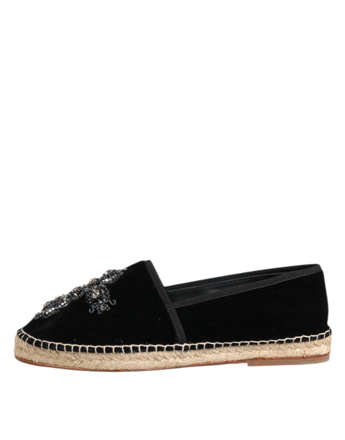 Dolce &amp; Gabbana – Schwarze Espadrilles mit Kreuz und Kristallen zum Hineinschlüpfen