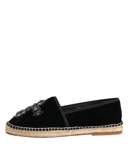 Dolce &amp; Gabbana – Schwarze Espadrilles mit Kreuz und Kristallen zum Hineinschlüpfen