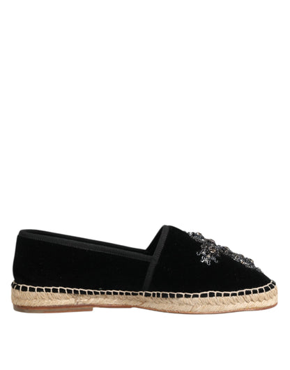 Dolce &amp; Gabbana – Schwarze Espadrilles mit Kreuz und Kristallen zum Hineinschlüpfen