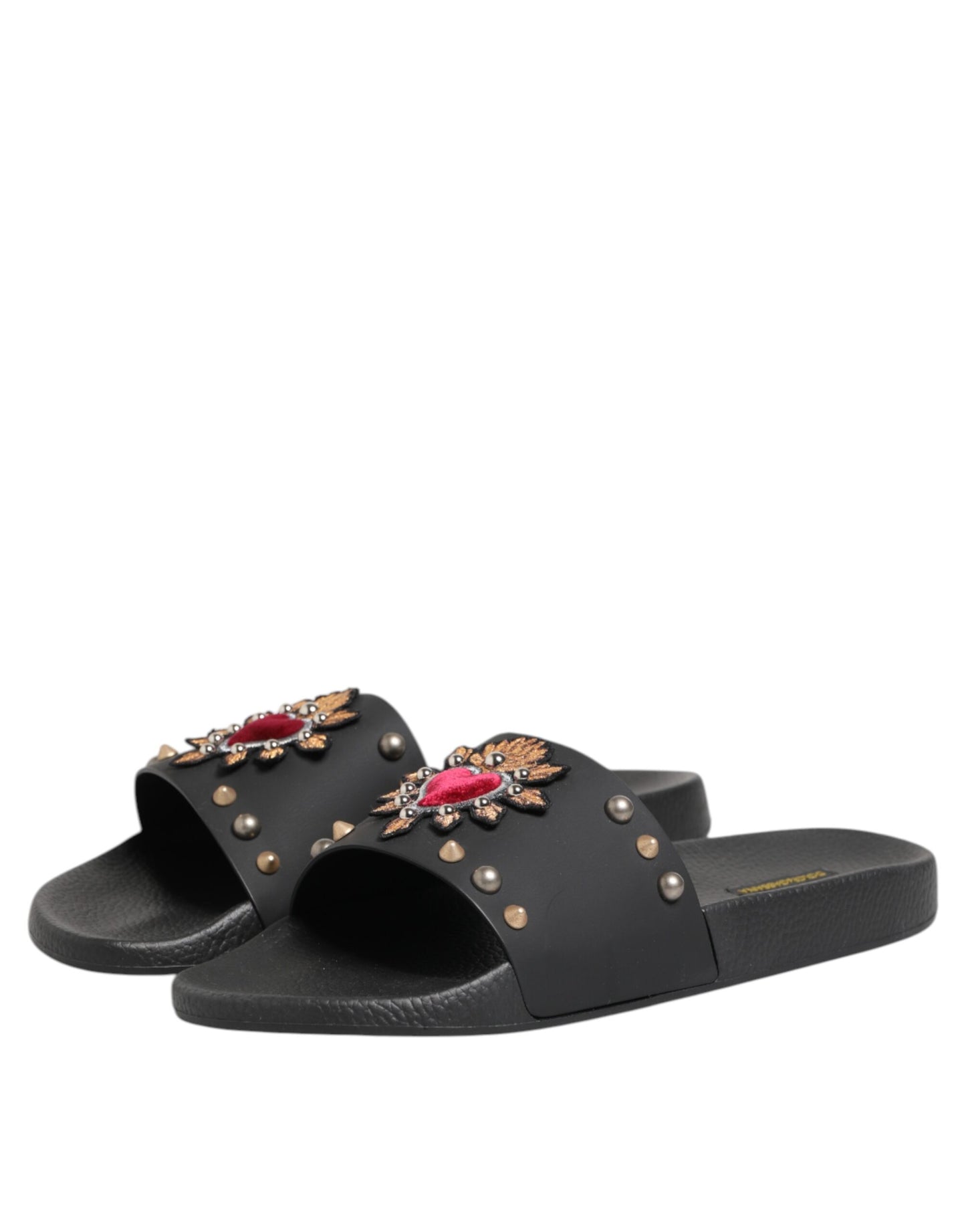 Dolce &amp; Gabbana – Sacred Heart – Slides aus schwarzem Gummi Herren Strandschuhe