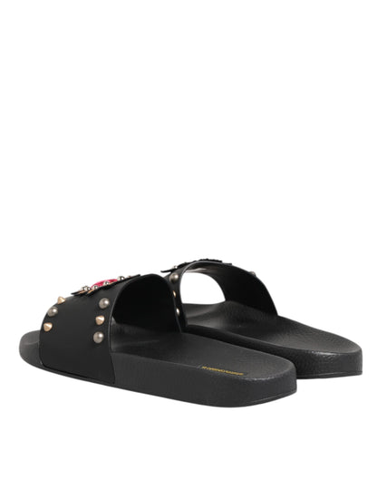 Dolce &amp; Gabbana – Sacred Heart – Slides aus schwarzem Gummi Herren Strandschuhe