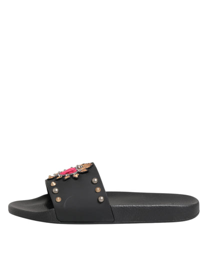 Dolce &amp; Gabbana – Sacred Heart – Slides aus schwarzem Gummi Herren Strandschuhe