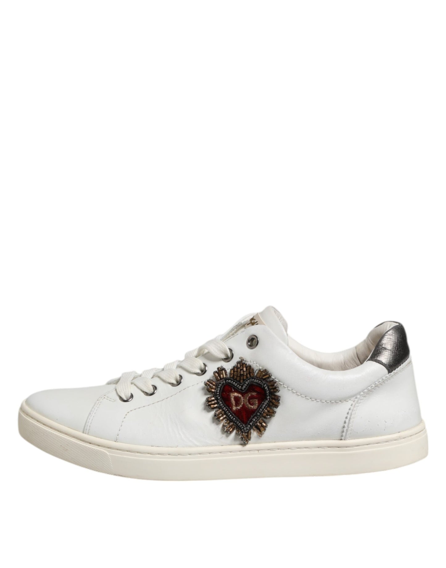 Dolce &amp; Gabbana Weiß Silber Sacred Heart Männer Sneakers Schuhe