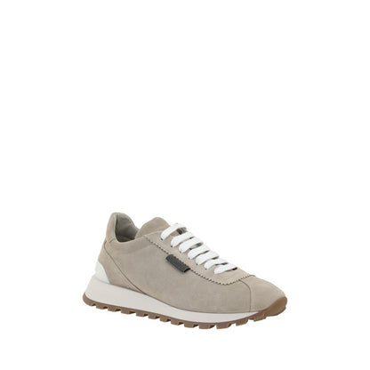 Brunello Cucinelli Beige Gummisohlen-Plateau-Sneakers