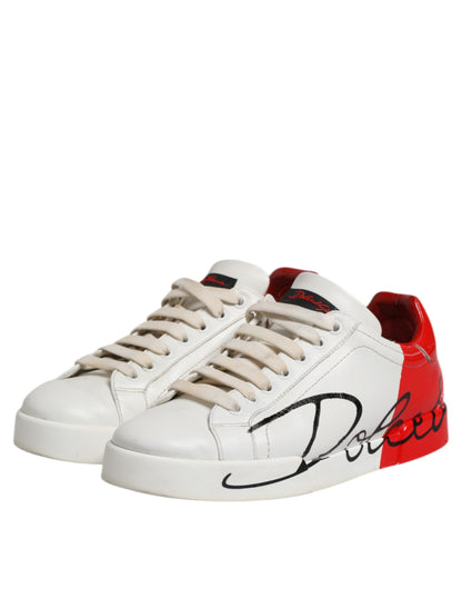 Dolce &amp; Gabbana Weiß Rot Leder Logo Low Top Sneakers Schuhe