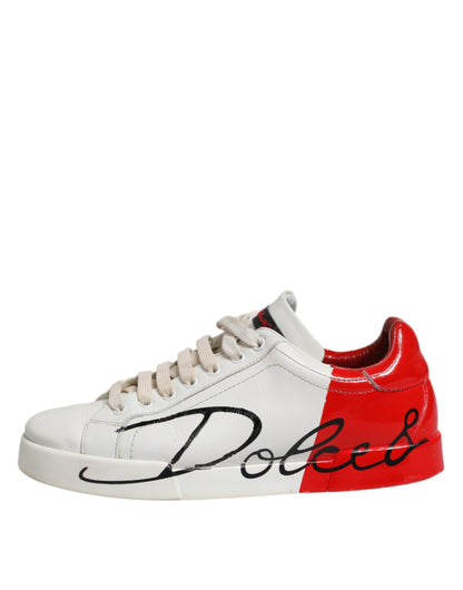 Dolce &amp; Gabbana Weiß Rot Leder Logo Low Top Sneakers Schuhe