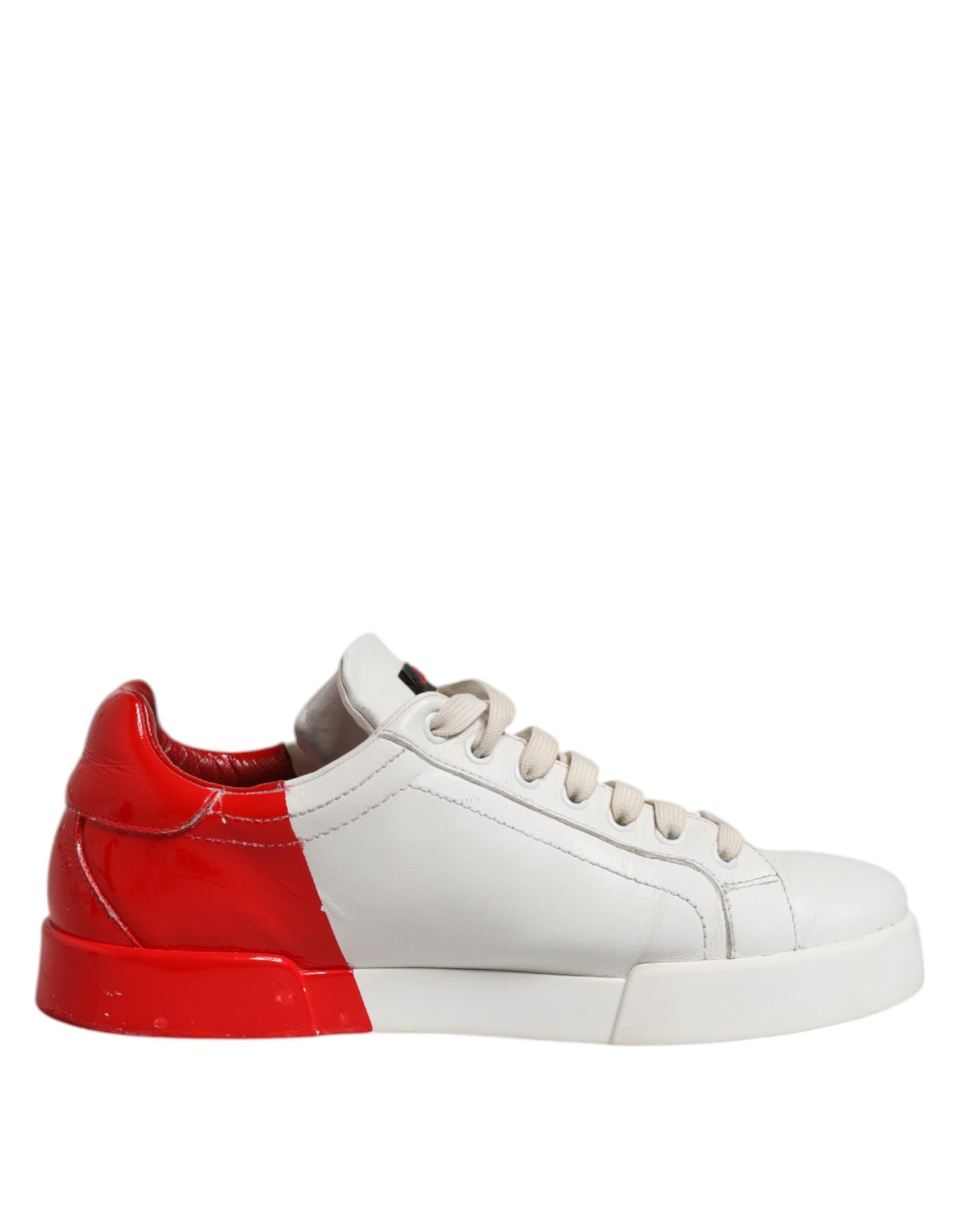 Dolce &amp; Gabbana Weiß Rot Leder Logo Low Top Sneakers Schuhe