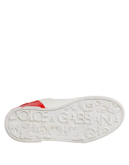 Dolce &amp; Gabbana Weiß Rot Leder Logo Low Top Sneakers Schuhe