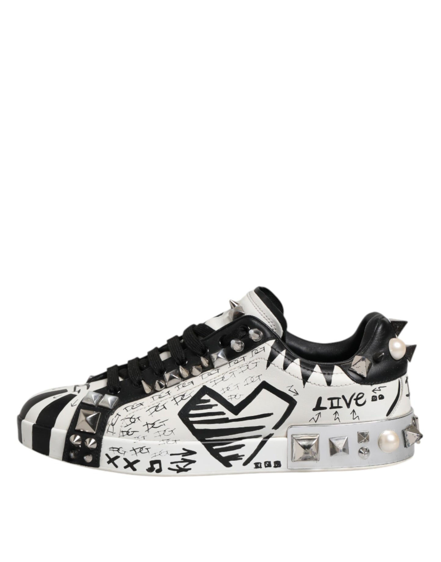 Dolce &amp; Gabbana Schwarz Weiß Nieten Low Top Sneakers Schuhe