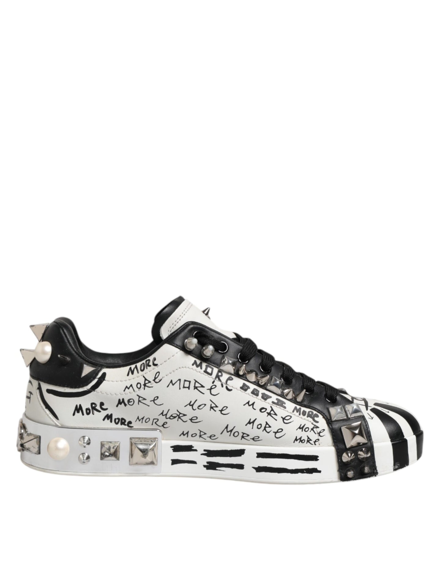 Dolce &amp; Gabbana Schwarz Weiß Nieten Low Top Sneakers Schuhe
