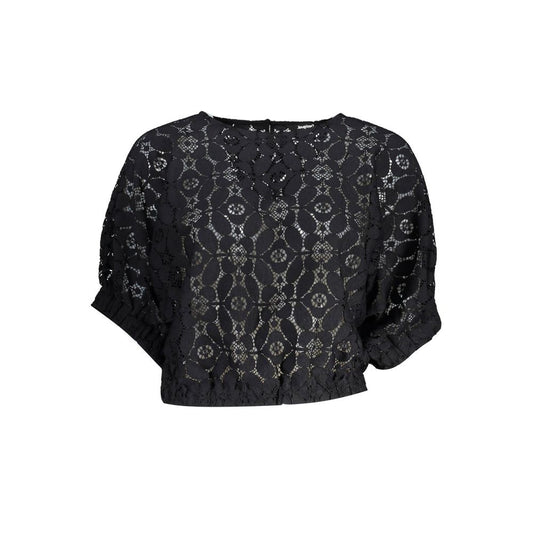Desigual „Schwarze Polyester-Damenbluse mit kontrastierendem Gummibund“