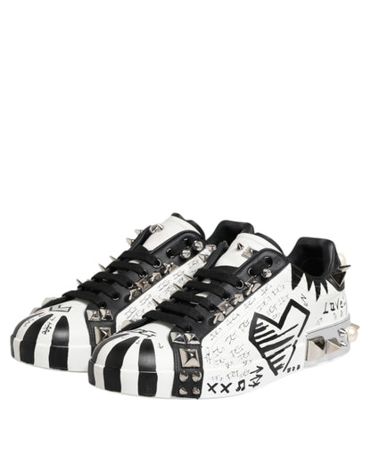 Dolce &amp; Gabbana Schwarz Weiß Nieten Low Top Sneakers Schuhe