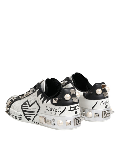 Dolce &amp; Gabbana Schwarz Weiß Nieten Low Top Sneakers Schuhe