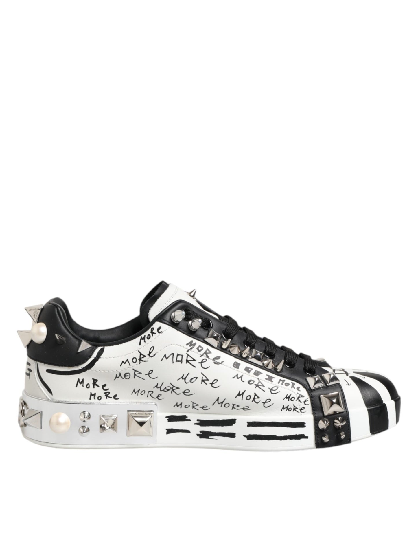 Dolce &amp; Gabbana Schwarz Weiß Nieten Low Top Sneakers Schuhe