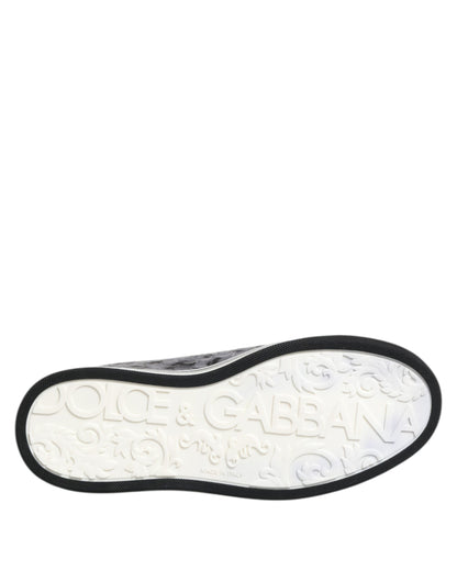 حذاء سنيكرز دولتشي آند غابانا رمادي من الجلد بنقشة جلد الفهد، منخفض الرقبة