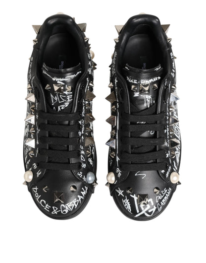 Dolce &amp; Gabbana – Schwarze Portofino-Sneaker mit Nietenverzierung