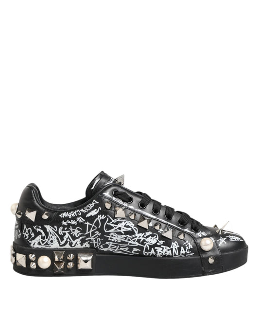 Dolce &amp; Gabbana – Schwarze Portofino-Sneaker mit Nietenverzierung