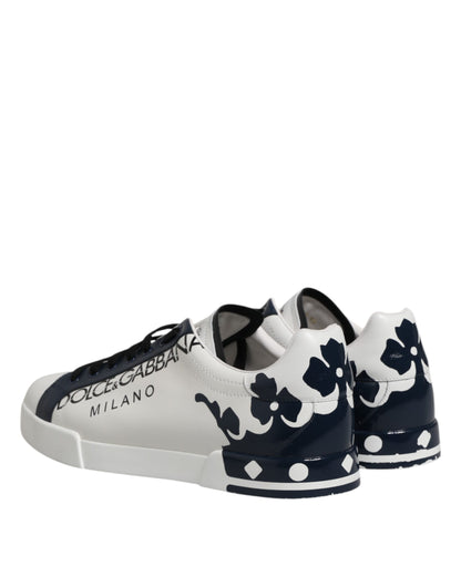 Dolce & Gabbana White Blue Crown Low Top Sneakers Shoes