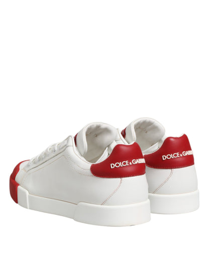 Dolce &amp; Gabbana – Weiße und rote Schnür-Sneakers aus Leder