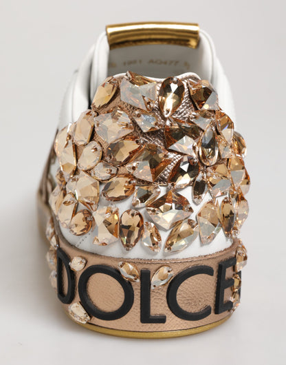Dolce &amp; Gabbana Weißgold Kristall Portofino Sneakers Schuhe
