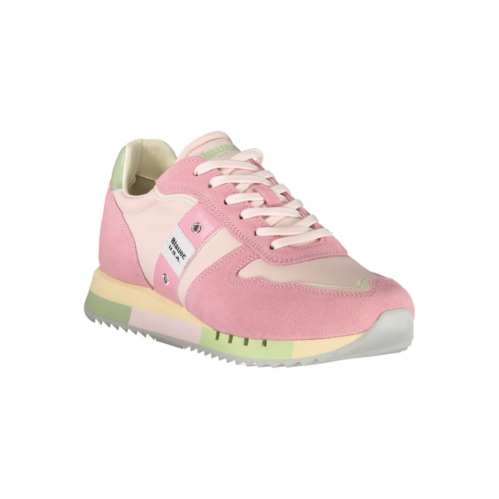 Blauer Pink Leder Damen Sneaker