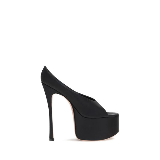 Amina Muaddi Black Calf Leather Bos Taurus Platform Sandals